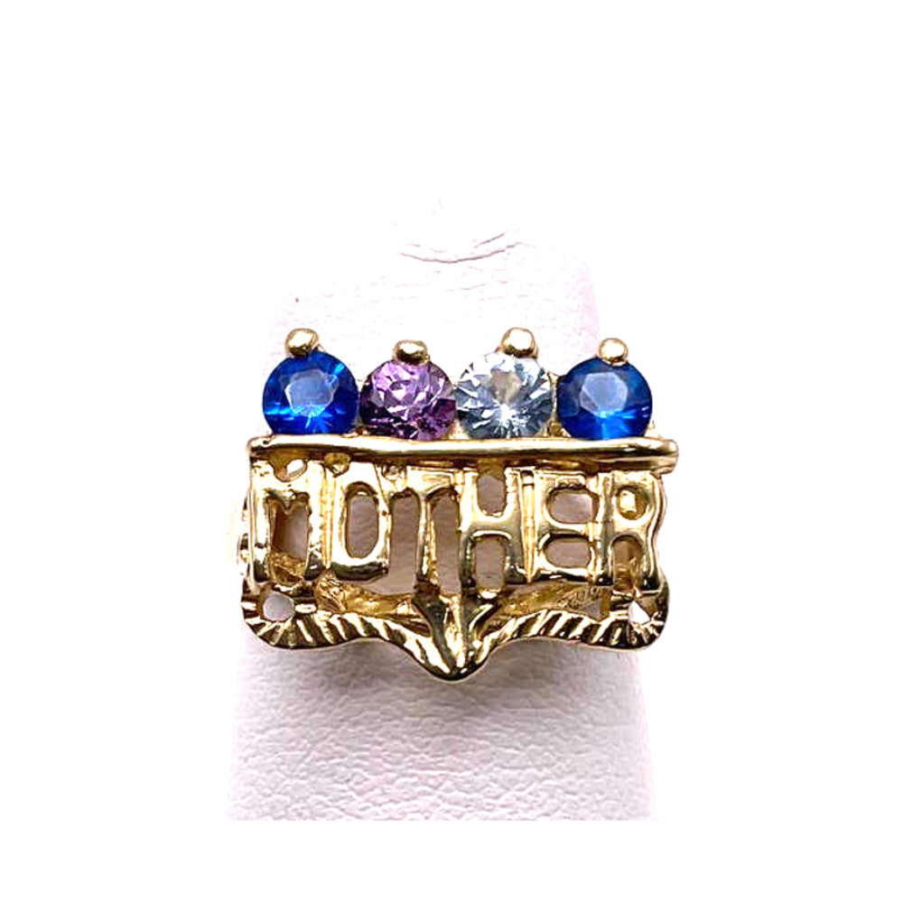 14K Yellow Gold Women's Mom Ring With Colored stones size 5.5